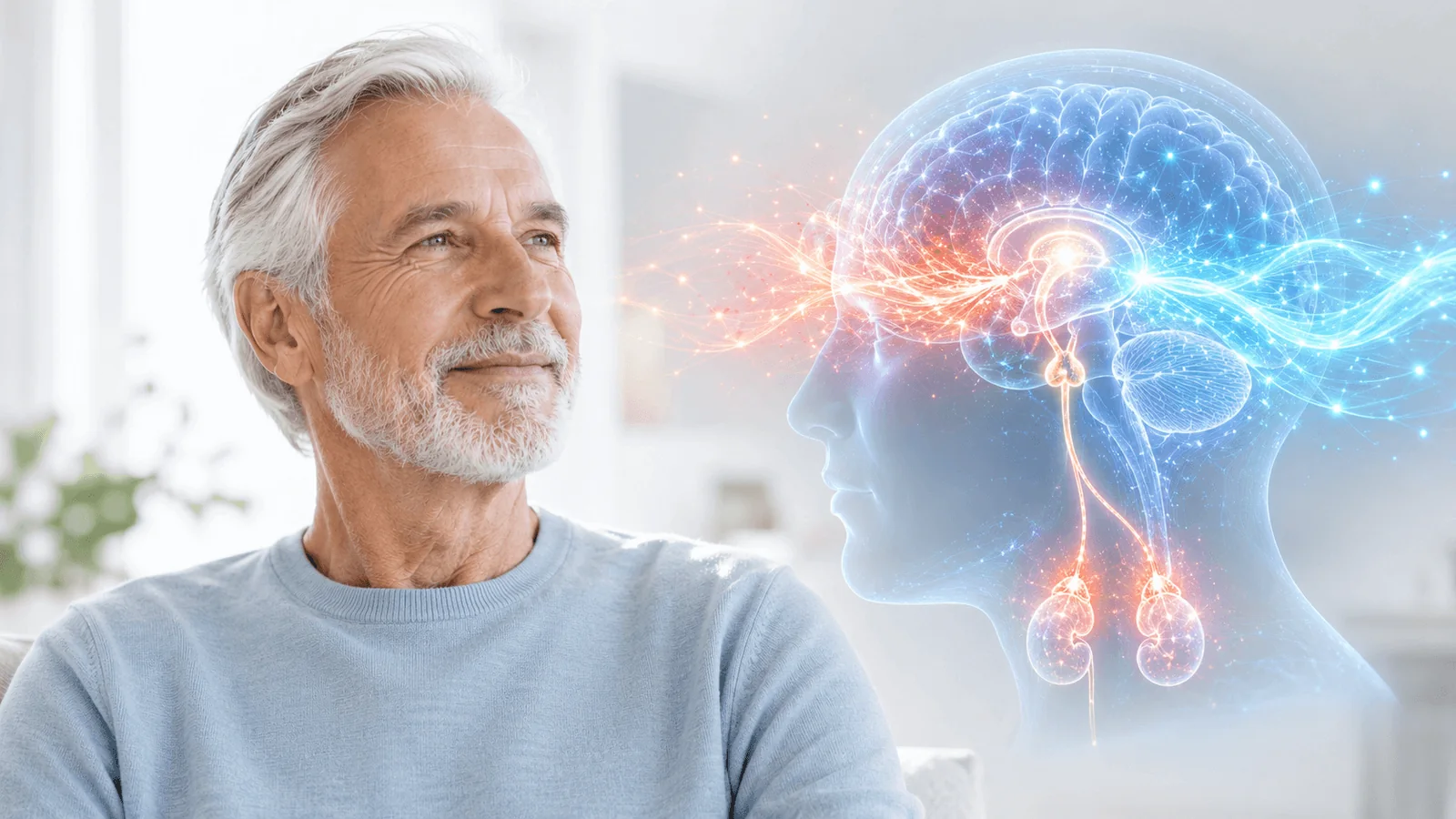 Conceptual visualization linking an older adult, brain and stress-regulation systems